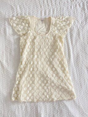 Ivory Polka Dot Flutter Sleeve Mini Dress
